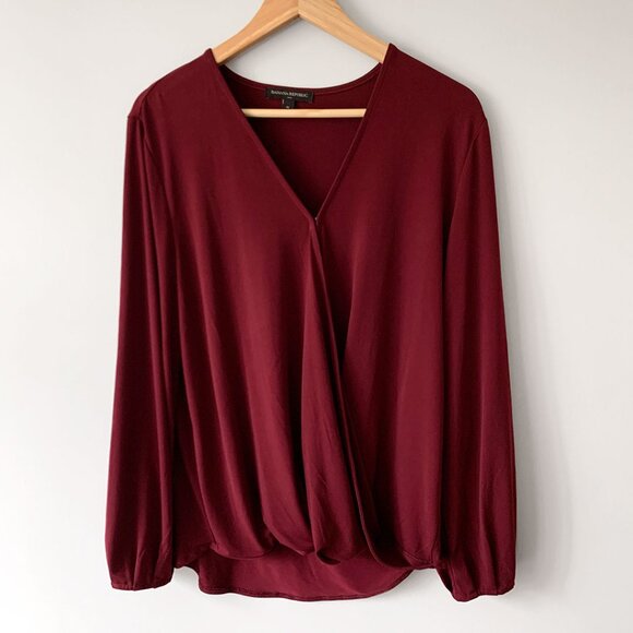 Banana Republic Factory Tops - Banana Republic Women's Burgundy Long Sleeve Wrap Blouse
